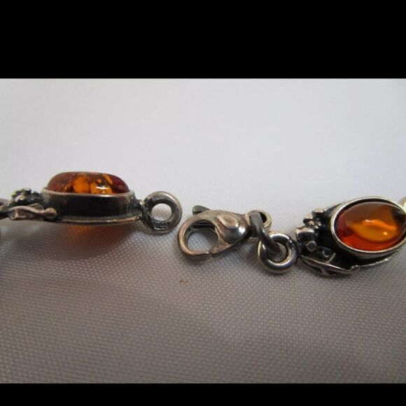 Vintage Sterling Silver & Amber Bracelet Oval Sections Links With Grapes 7 1/2" - Picture 4 of 4